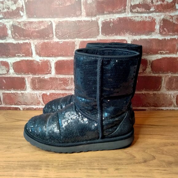 UGG Womens Boots Size 8 Black Sequin Winter Shoes - Picture 4 of 8